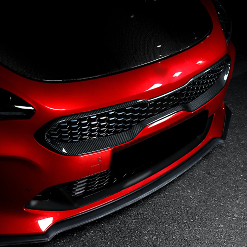 For Kia Stinger 2018-2022 Front Mesh Grill Cover Higher Lower Grille Bumper ABS Carbon Fiber Decoration Grace Sport Style Cover