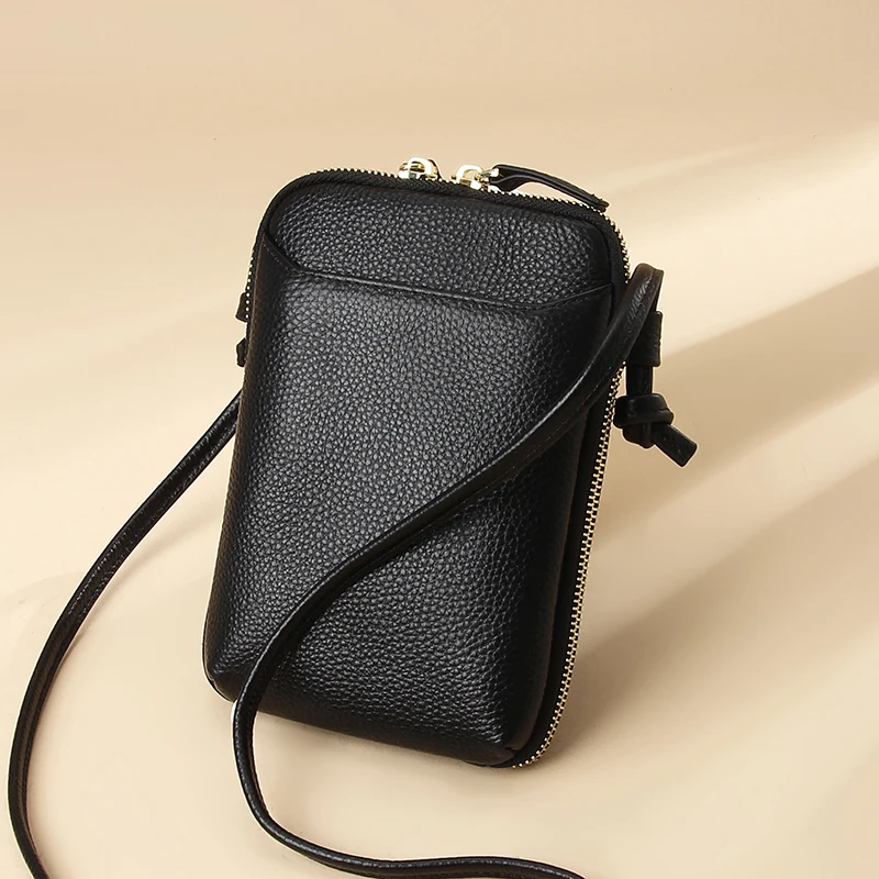 Brand Mini Shoulder Bags for Women\'s Genuine Leather Zipper Crossbody Handbag Fashion Phone Purse Ladies Small Bag with Keyring