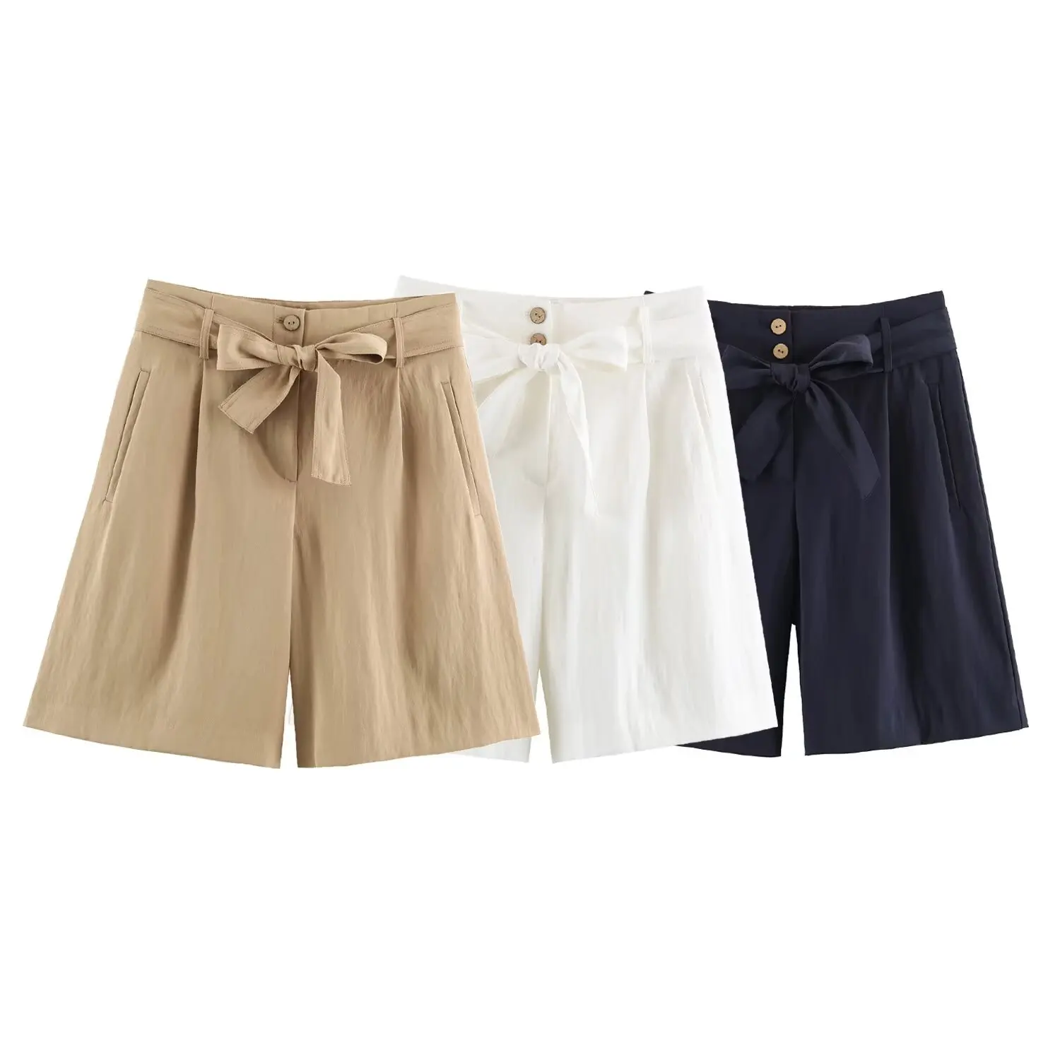 Dave&Di 2026 Summer New European And American Style Women's Bow Belt Casual Shorts