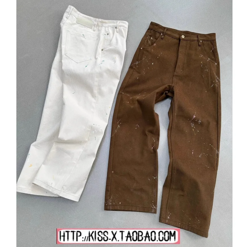 

Loose Casual Pants Handmade Splatter fiti Oil Painting Workwear American Sle Straight Leg Cotton Youth Autumn Faion