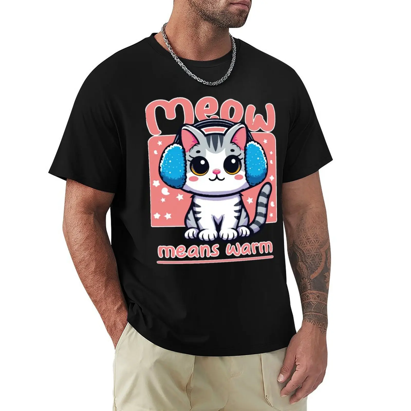 Meow Means Warm This Cat Shows How To Stay Cozy On National Earmuff Day T-Shirt customs fashion shirts funny t shirts men