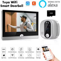 Tuya Video Doorbell 1080P WiFi Peephole Camera Door Bell PIR Cat Eye 4.3 Inch Home Digital Door Viewer for Security Protection