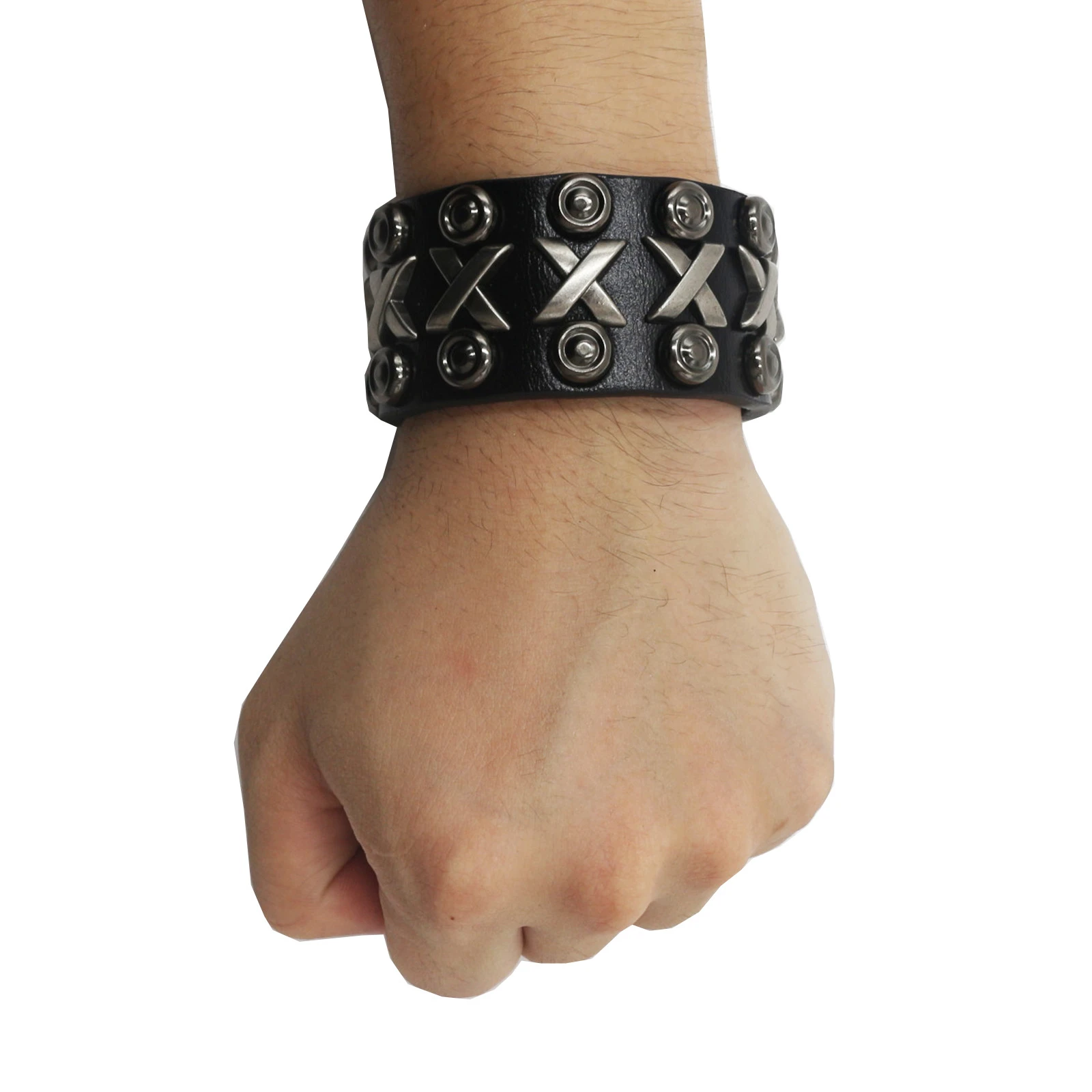 leather bracelet bangle cuff rope Wide Punk Chunky Rivet Leather Bangle Rock Rows Nails Wristband Adjustable Size Jewelry Bracel