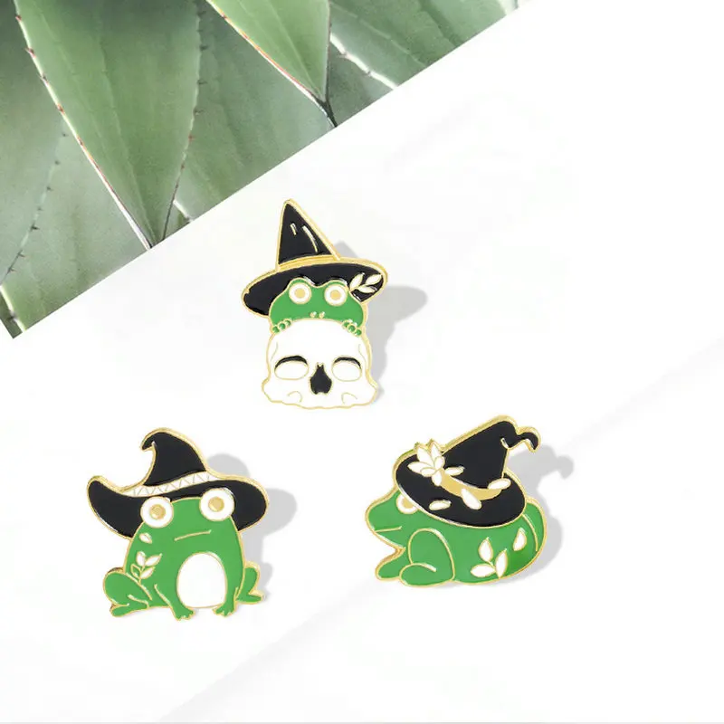 Witch Frogs Enamel Pins Custom Funny Animal Wizard Brooches Shirt Lapel Badge Bag Cartoon Gothic Jewelry Gift for Friends