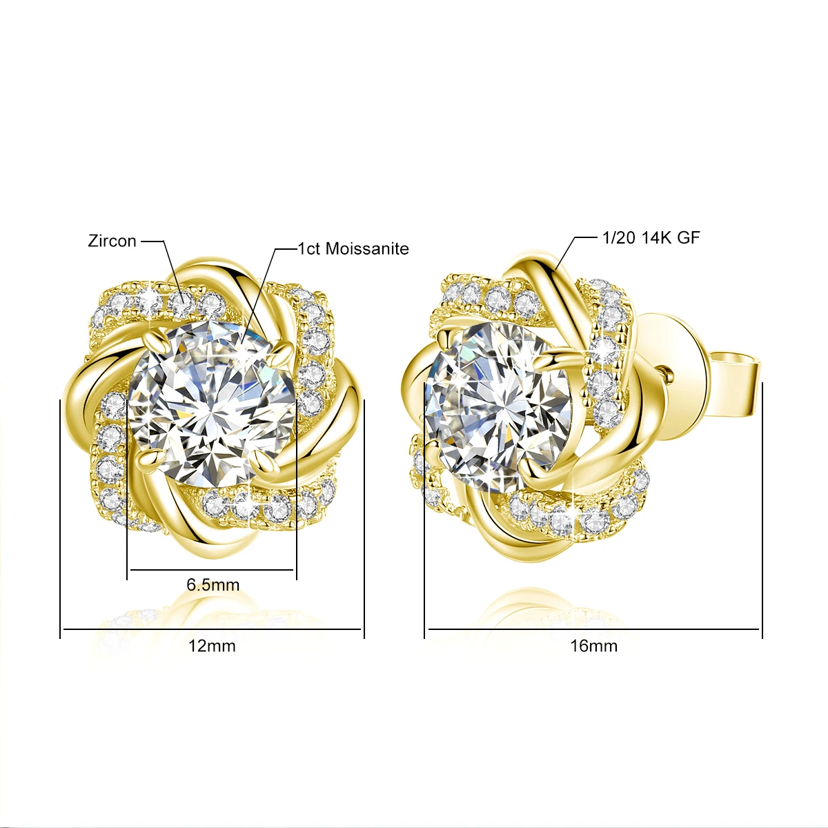 6.5mm Moissanite Flower Stud Earrings 14K Gold Filled Tarnish-Resistant for Women Lab Diamond Sparkling Jewelry Daily Wear