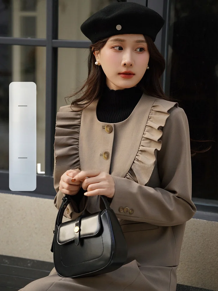 

Повседневная женская верхняя одежда для осени и зимы: пальто с квадратным воротником, оборками на рукавах, прямого кроя, модное.