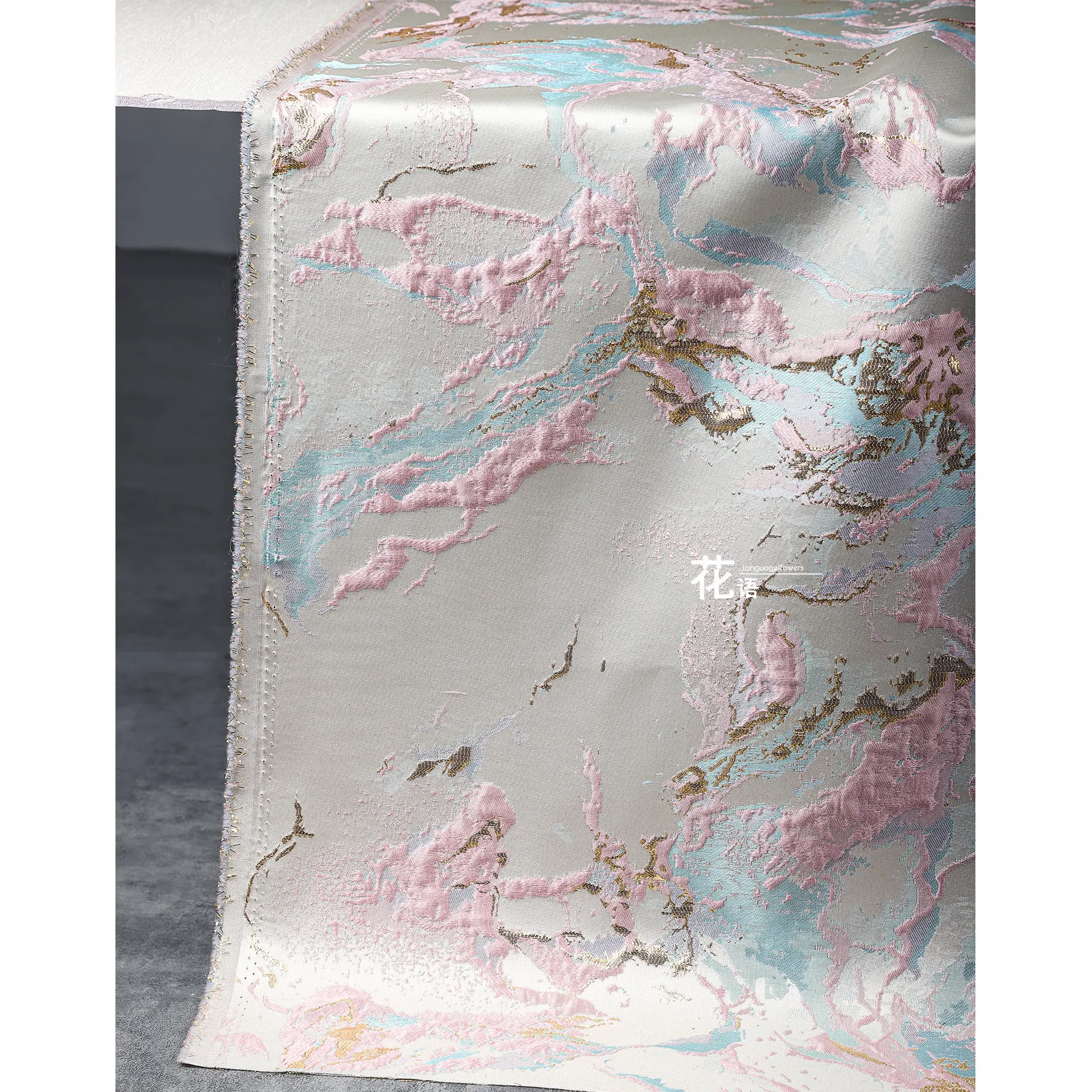Pink Blue Polyester Jacquard Designer Fabric Raised Color Block Texture for Clothing Design and Creative Sewing Projects