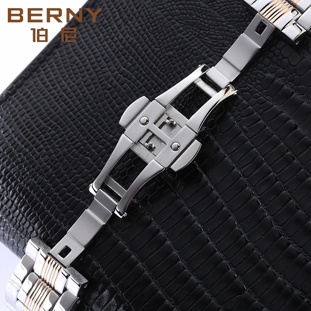 BERNY Men Mechanical Wristwatch Skeleton Luxury Sapphire BERNY NH38 Movt Dress Clock Exhibition Back Cover Automatic Watch for