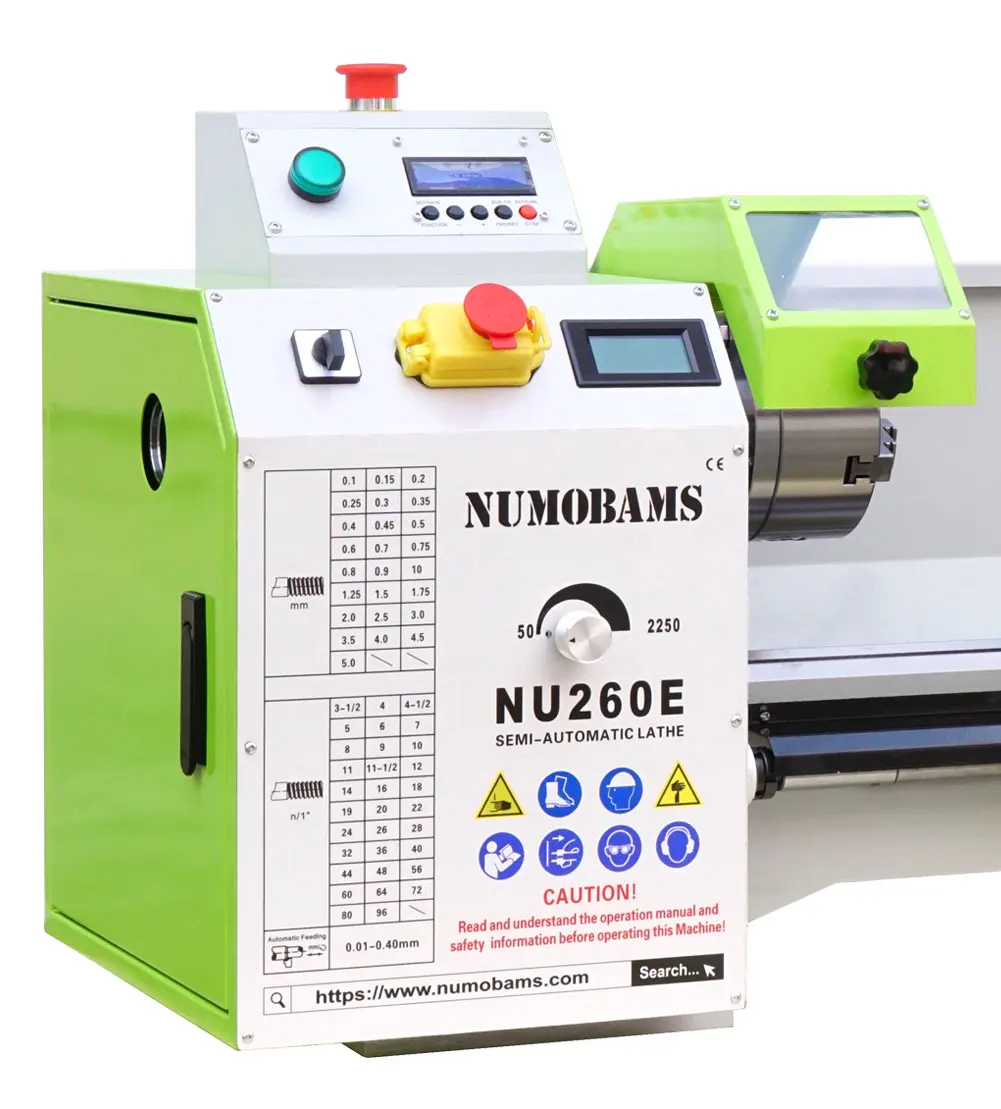 NUMOBAMS NU260E Bench Horizontal Lathe 260mm Swing 1500W 220V Medium Duty Automatic High-Accuracy Construction