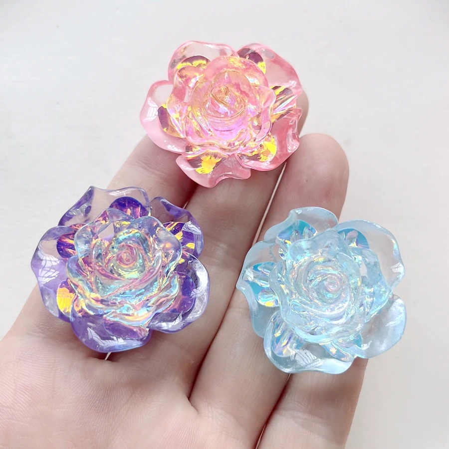 New 35mm ultra luminous luminous Rose Rhinestone flat back resin DIY jewelry wedding decoration accessories 2 pieces/batch