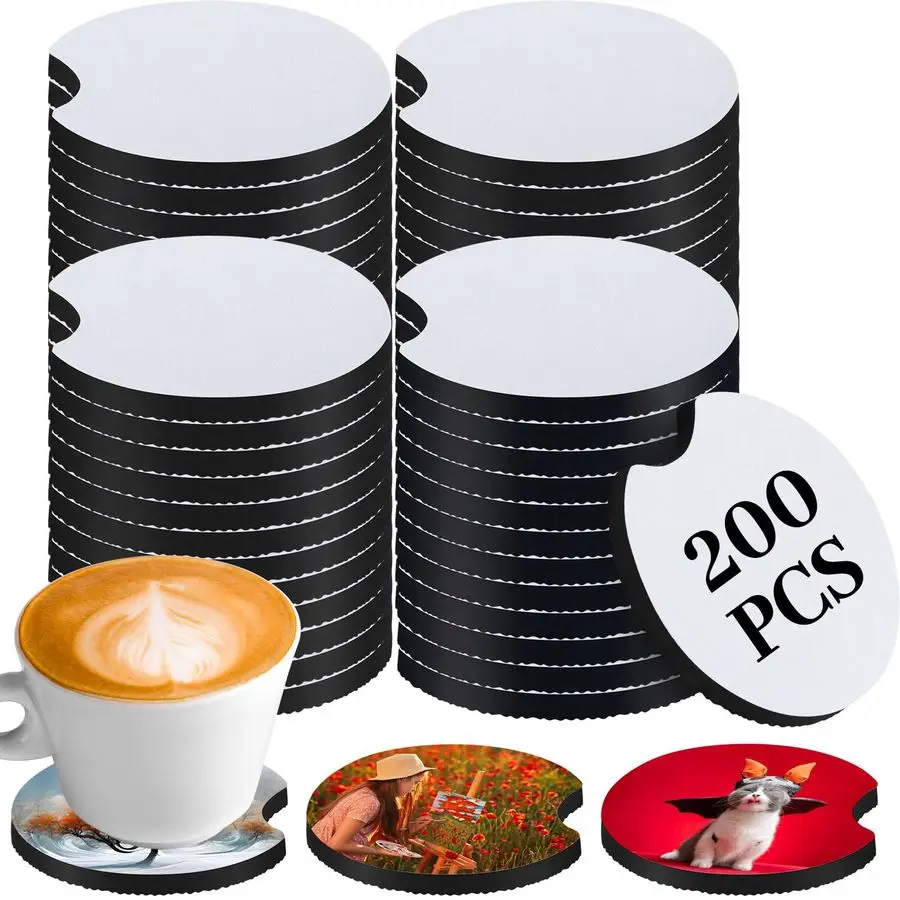 

200 шт. 2,75-дюймовые сублимационные заготовки, автомобильные подставки, объемные заготовки, круглый отверстие, неопреновый впитывающий автомобильный подстаканник, подставка для