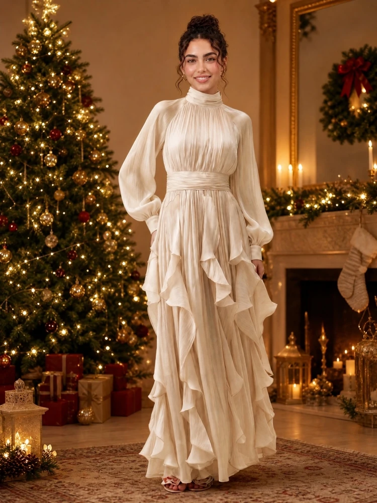 Cimmuovere Wedding Guest Dresses For Women Elegant Fall Winter Long Sleeve Maxi Dress Christmas Date Night & Semi Formal Outfit