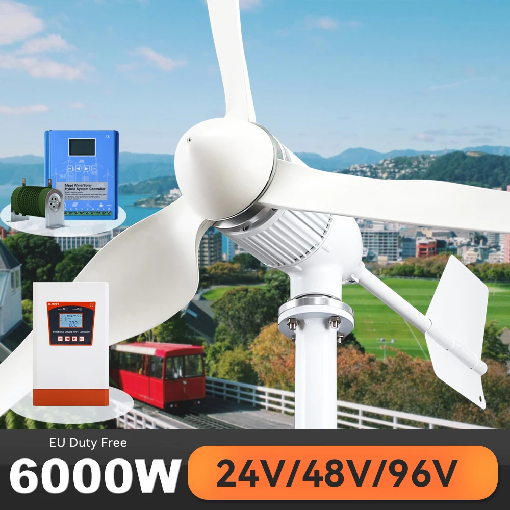 

6000W Wind Turbine Generator Wind Dynamo 6KW 3 Blades 12v 24v 48v With Mppt/Hybrid Charge Controller Windmill For Farm Home Use