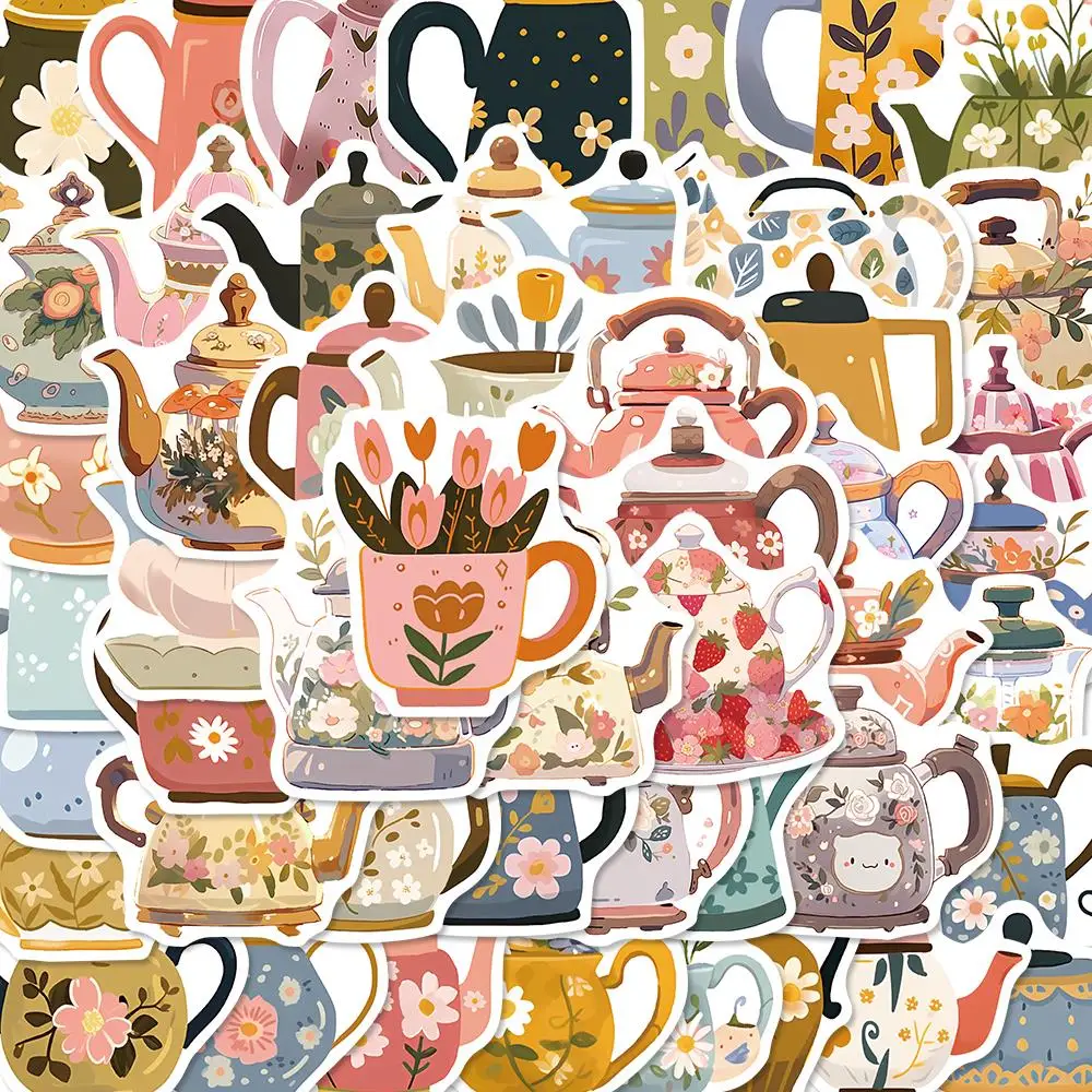 10/50 pieces of flower tea pot personalized decoration notebook stickers Ipad mobile phone cutting and pasting vintage stickers