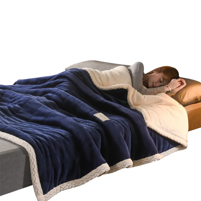 

Milk fleece thickened plush blanket three-layer padded nap blanket sofa cover