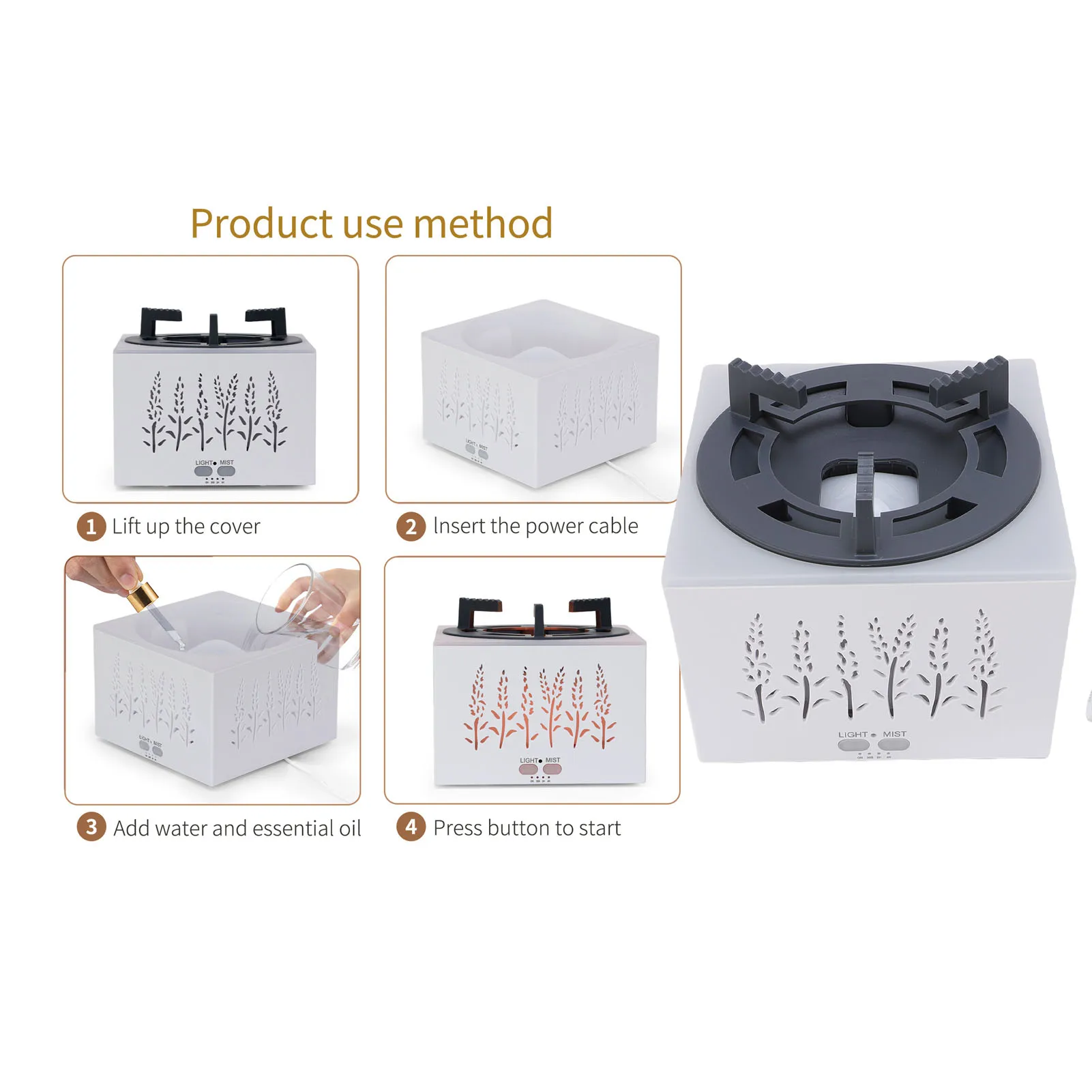 Difusor de aromaterapia 3 em 1 design multifuncional silencioso colorido luz ambiente chama perfume umidificador de ar para casa