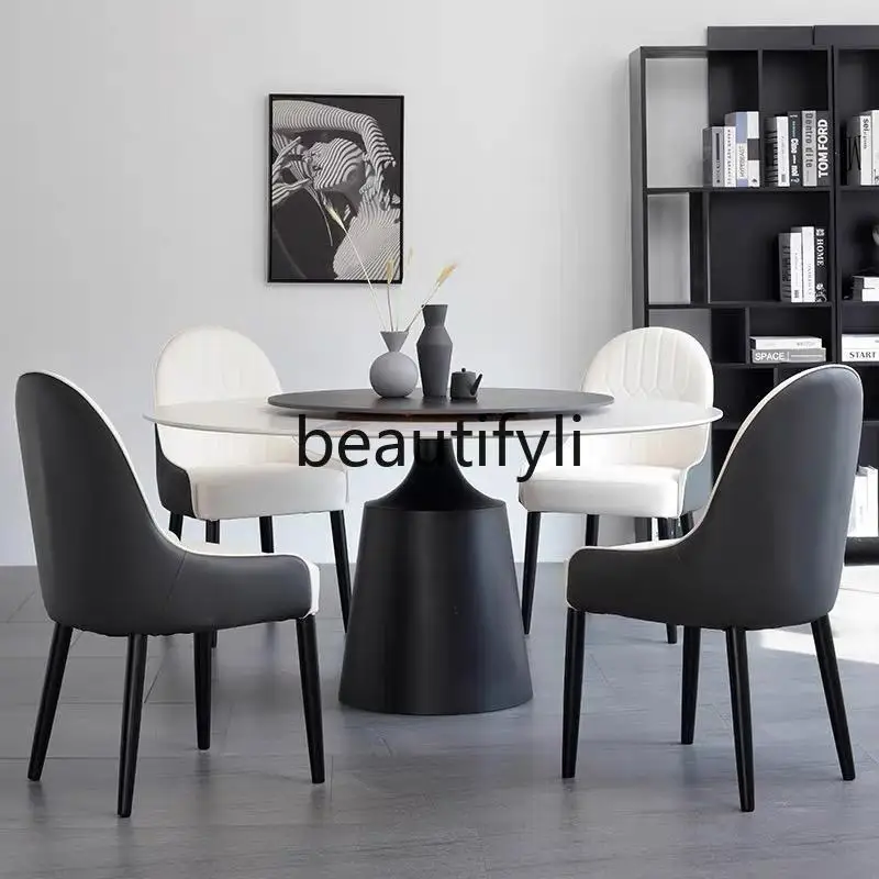 

Легкий роскошный обеденный стол и стул в итальянском стиле с каменной плитой, современный минималистичный комплект с поворотным столом для дома, маленькой квартиры