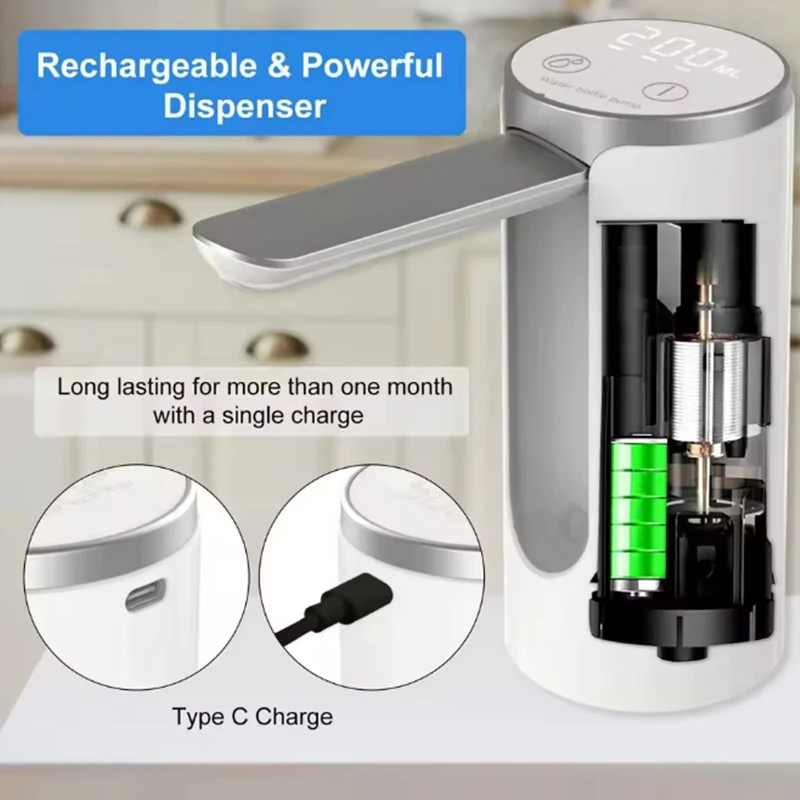 مضخة مياه بشاشة LED قابلة للطي، كهربائية من النوع C قابلة لإعادة الشحن مع زر إيقاف تلقائي يعمل باللمس، 3 إعدادات كمية #4