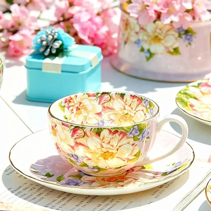 200ML, fine bone china coffee cup with saucer, pumpkin floral design, porcelain tea cup set, country mugs coffee cups, ceramic