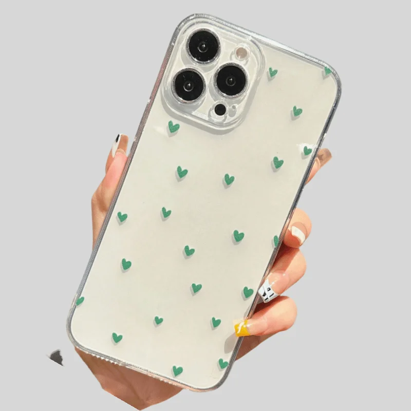 

Green heart-shaped phone case suitable for iPhone 17 16 1514 13 12 11Pro/Max/Plus anti drop transparent back cover