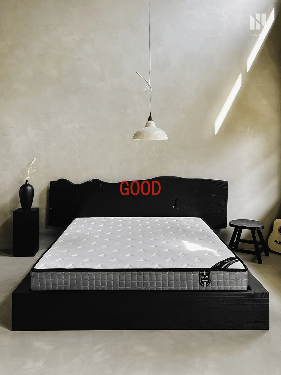 

Wabi Sandy Wind Log Large Board Bed 1.8 meters Homestay Solid Wood Double Bed Black 1.5m Queen Bed