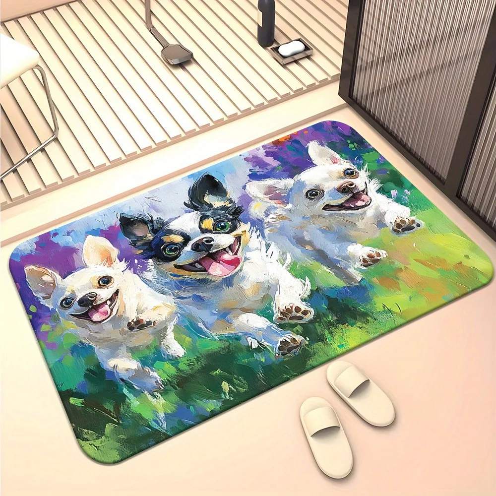 Vibrant Chihuahua Painting Floor Mat: Cute Dog Art Anti-Slip Door Mat for Bathroom Living Room Kitchen Home Decor