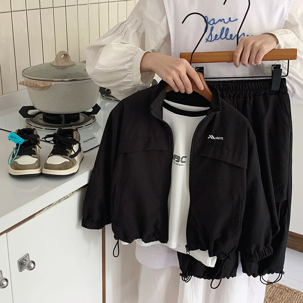Children's Set 2026 Spring New Children's Clothing Boys' Korean Coat Pants 2 piece Set Baby Solid Color Outerwear 4