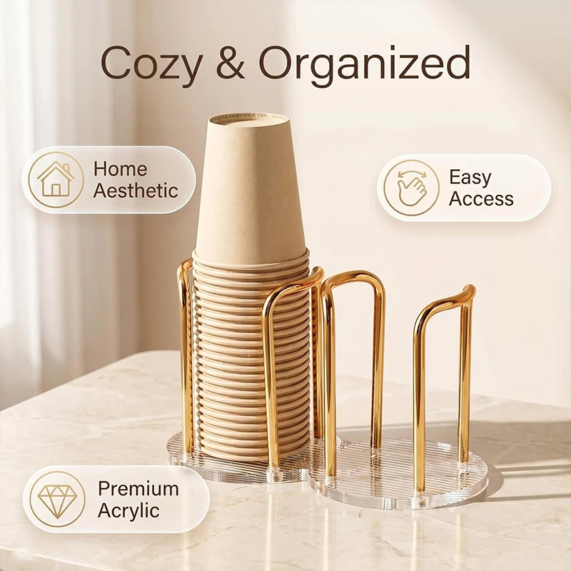 Two Slots Cup Dispenser Holder for Disposable Paper Plastic Cups Up to 14oz Coffee Cup Lid Organizer Countertop Storage Rack Kitchen Bar Restaurant Breakroom Office Bathroom view 4