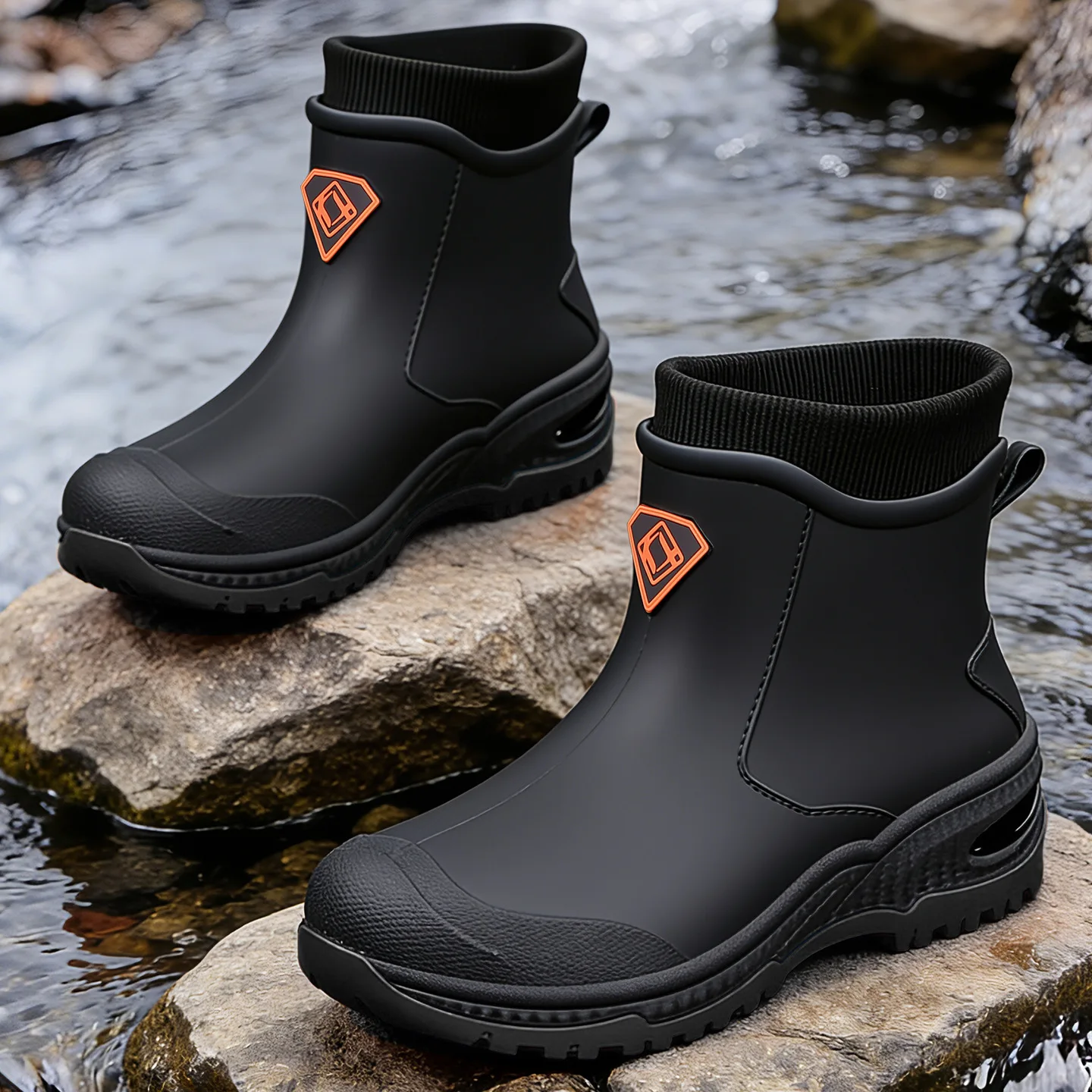 

Men's Short Ankle Rain Boots Waterproof Non-Slip Rubber Work Shoes for Fishing Gardening Kitchen Outdoor Wear Resistant Boots