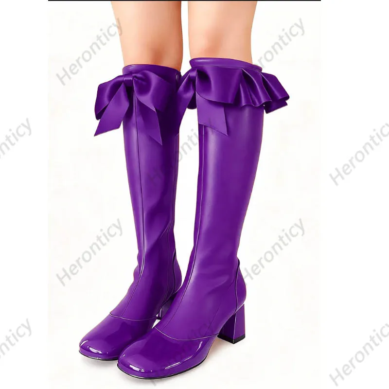 Heronticy Handmade Black Handcrafted Knee-High Leather Boots Women's Gothic Victorian Boots with Large Bow Decoration Size 5-15 - view 6
