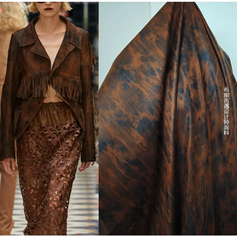 

Red Brown Retro Irregular Printed Fabric for Designer Imitation Cotton Linen Spring Tops Pants Fashion Fabrics for Sewing Cloth