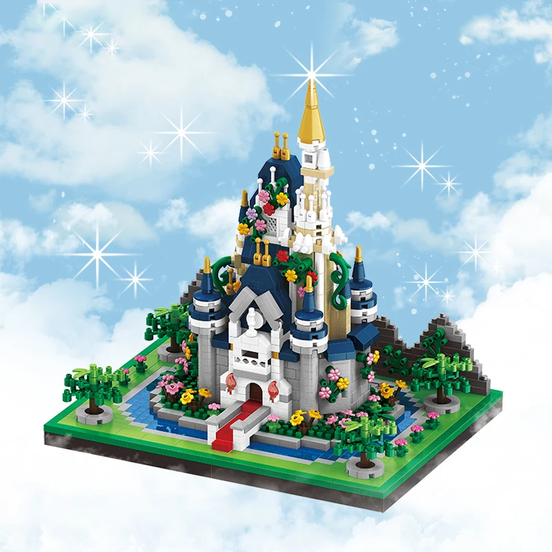 

Princess Castle Building Blocks Model Set Pink Blue Church City Classic Cartoon Bricks Construction Toys Adult Home Decorations