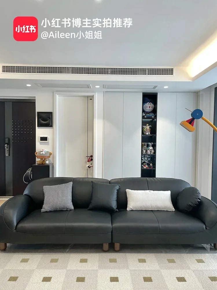 

First Layer Cowhide Sponge Brown Straight Row Living Room Small Apartment Modern Sofa