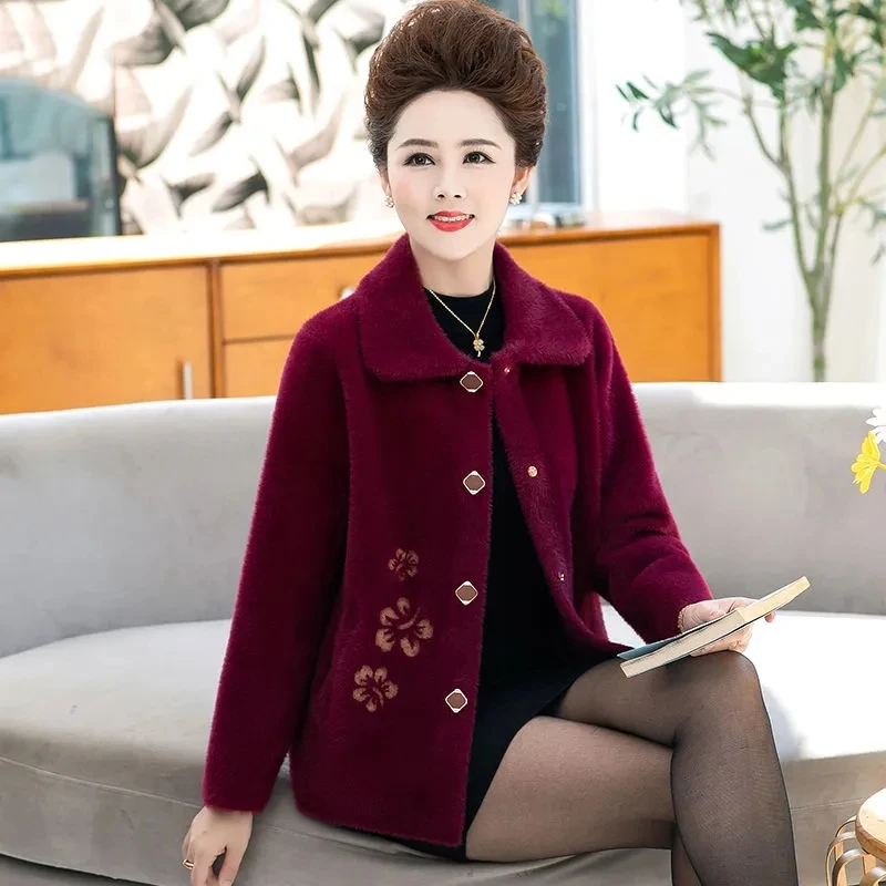 Mother Winter Jacket 2022New Elegant Imitation Mink Velvet Sweater Coat Fashion Short Cashmere Knitted Cardigan Jacket For Womem