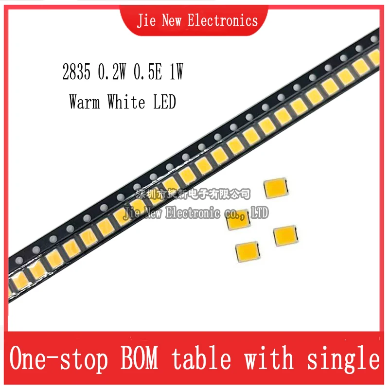100pcs 2835 1W 0,5W 0,2W LED SMD 2800-3200K Branco Quente 3V 6V 9V 18V 150MA 100MA 60MA Alto Brilho