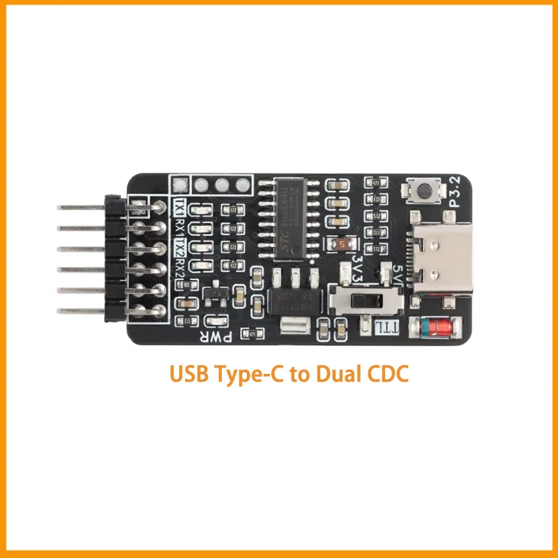 1PCS USB Type-C to Dual CDC UART Serial Port Drive Free STC Microcontroller Program Cold Start Download Burner