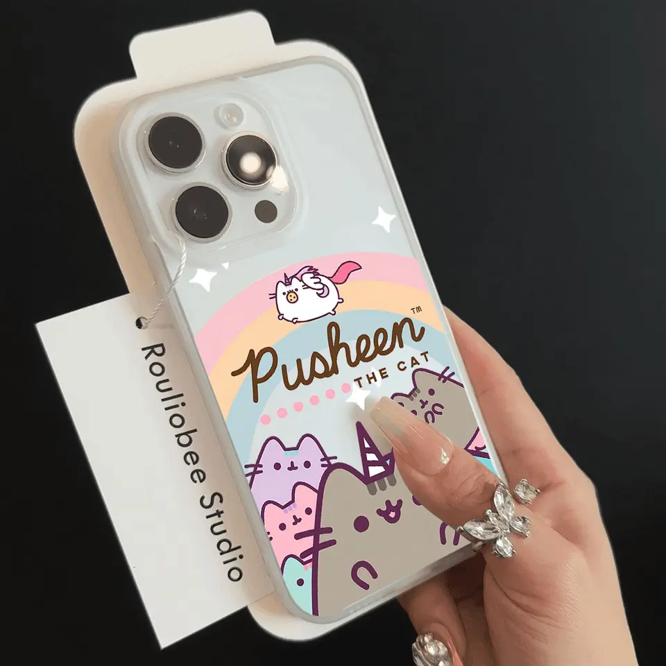 Funda transparente mate con gato Pusheen, a prueba de golpes, para iPhone 16E 16 15 14 Plus 13 12 11 7 8 Plus Pro X XR Max 4