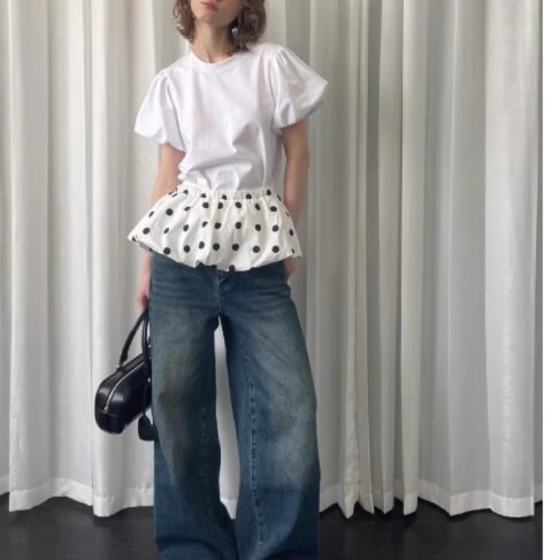 

Deeptown Vintage Polka Dot Mini Skirt Women Y2k Korean Style Sweet Short Skirts Harajuku Elegant Fashion Streetwear Ruffle Skirt