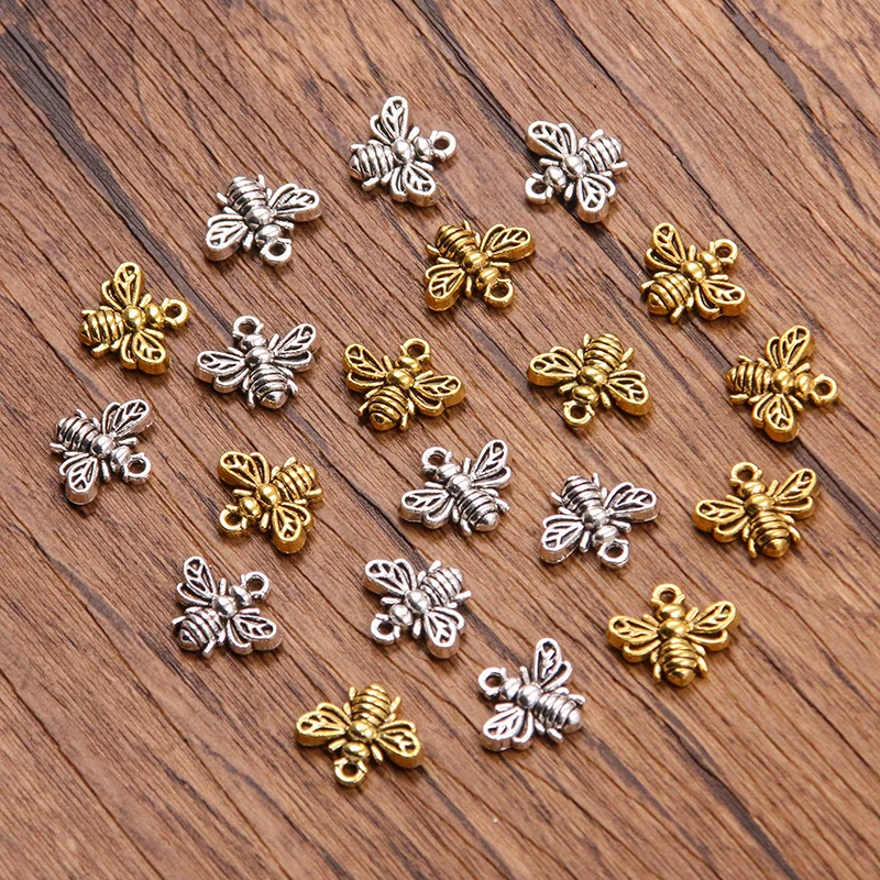 40PCS 12X13mm Wholesale Metal Alloy Simulation Small Bee Charms Animal Pendant For Jewelry Making DIY Handmade Craft