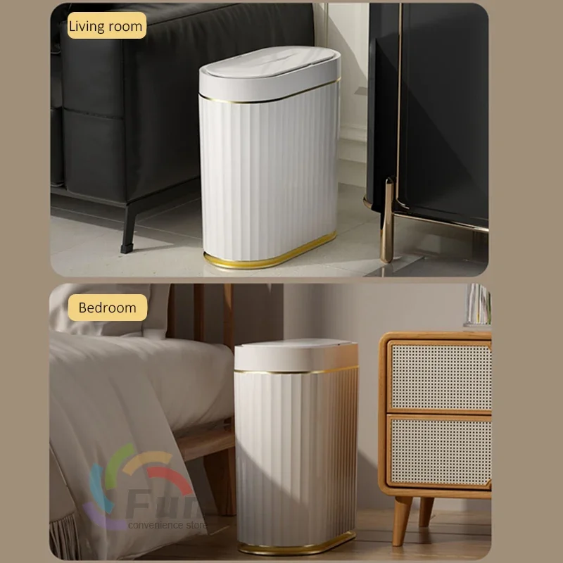 Smart Sensor Trash Can Bathroom Kitchen Trash Can with Lid Bathroom Waterproof Odor Proof Narrow Trash Can Household Products