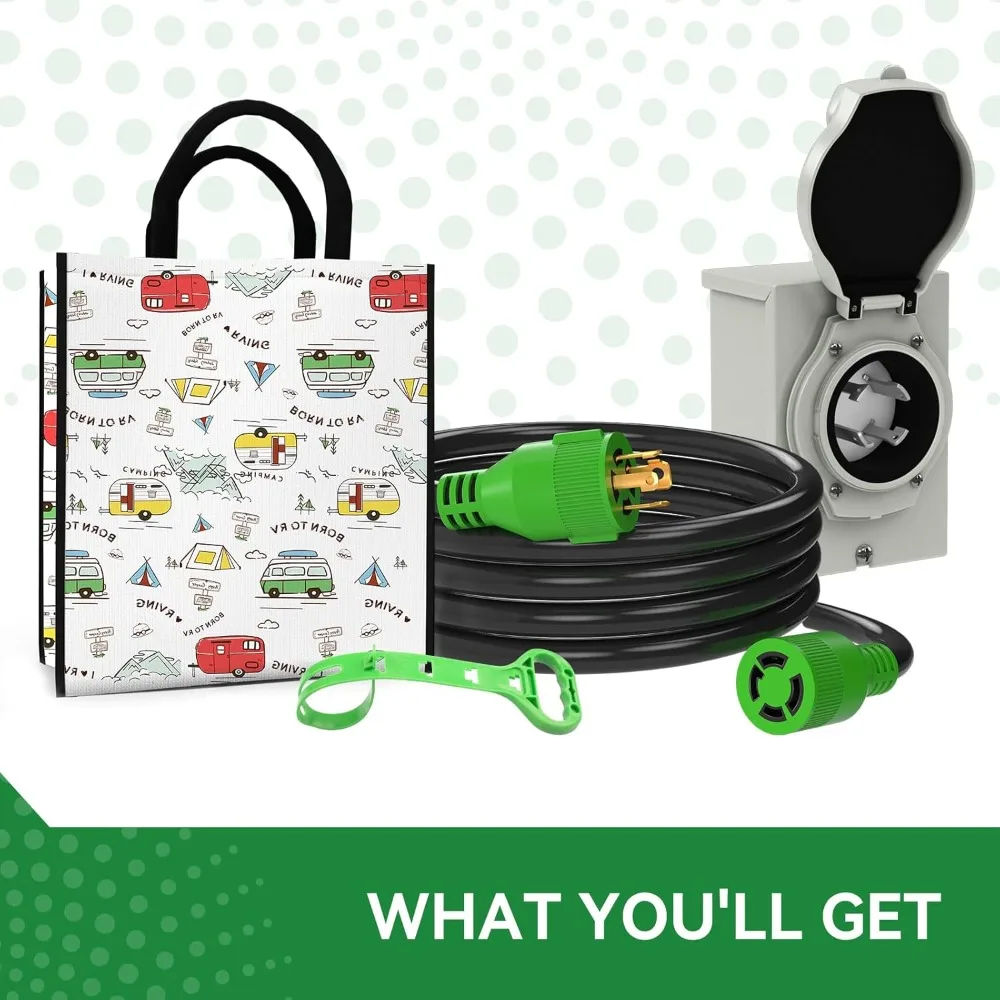 

30 Amp 25FT Generator Power Cord with Inlet Box Kit NEMA L14-30P to L14-30R Waterproof ETL Listed