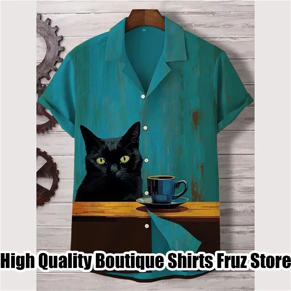 Lapel Linen Short Sleeve Shirt Men\'s Shirt 3D HD Full Body Print Cat Series Comfortable Loose Large Size Shirt XS-6XL Fast Shipp