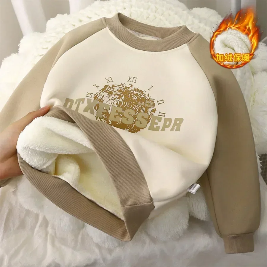 

Kids Thicken Warm Sweatshirt Baby Boys Girls Autumn Winter Letter Print Pullover Hoodies Sweatshirts Children's Casual Clothing