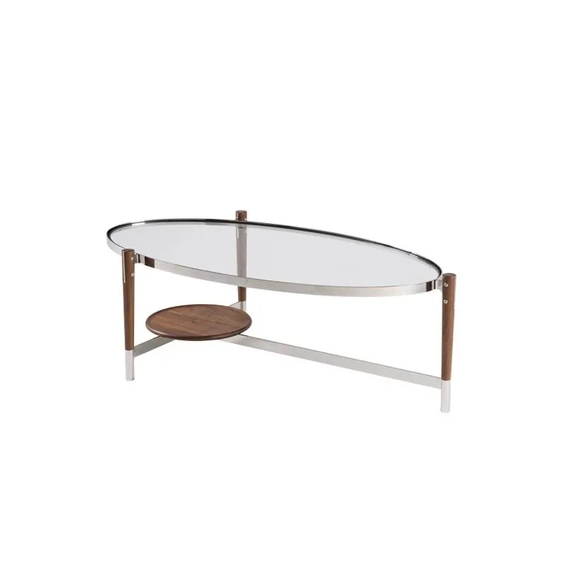 

Modern minimalist style solid wood glass oval coffee table