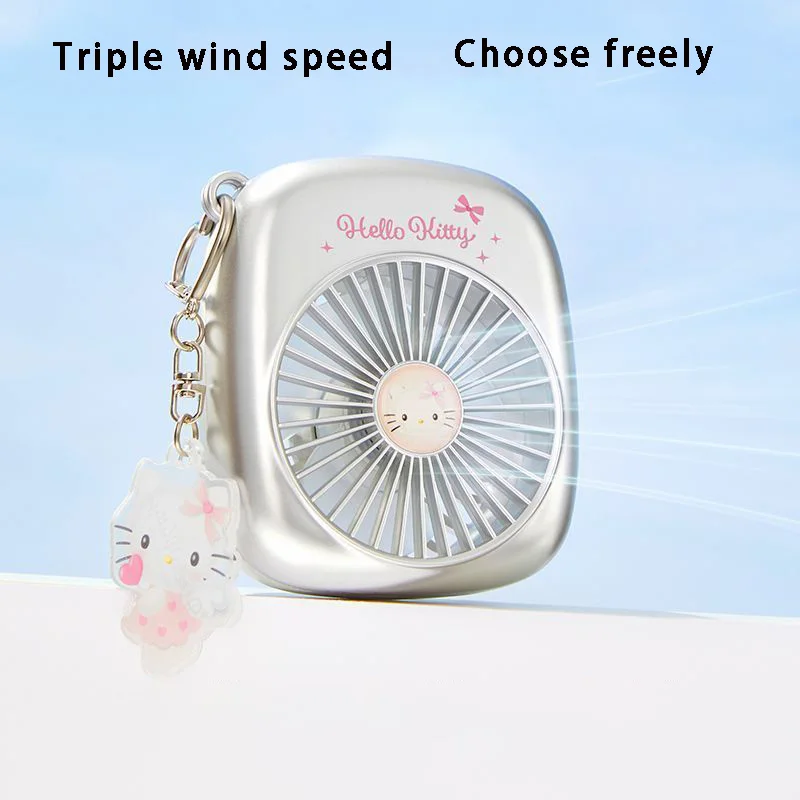 카와이 정품 헬로 키티 쿠로미 500mAh 실버 펜던트 소형 선풍기 긴 배터리 수명 사랑스러운 소녀 선물
