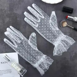 Gants en dentelle de style coréen pour femmes, maille, tulle, transparent, extensible, cuir chevelu, conduite, pois