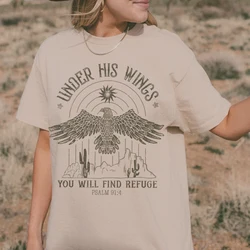 Vintage Boho Eagle Print Christian T-Shirts Short Sleeve Bible Verse Tee Shirt Jesus Faith Graphic Tshirts Women Religious Tops