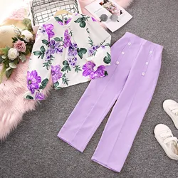 Kids Clothes Sets For Girls 8-12 Years Multiple Colors Flower Print Long Sleeve Tops And Pants Fashion 2Pcs Outfits Sets Clothes