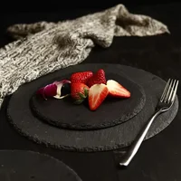 Black Stone Round Natural Slate Western Steak Plates Slate Dinner Plate Kitchen Cheese Pizza Flat Fruit Tray  Plate For Wedding 3
