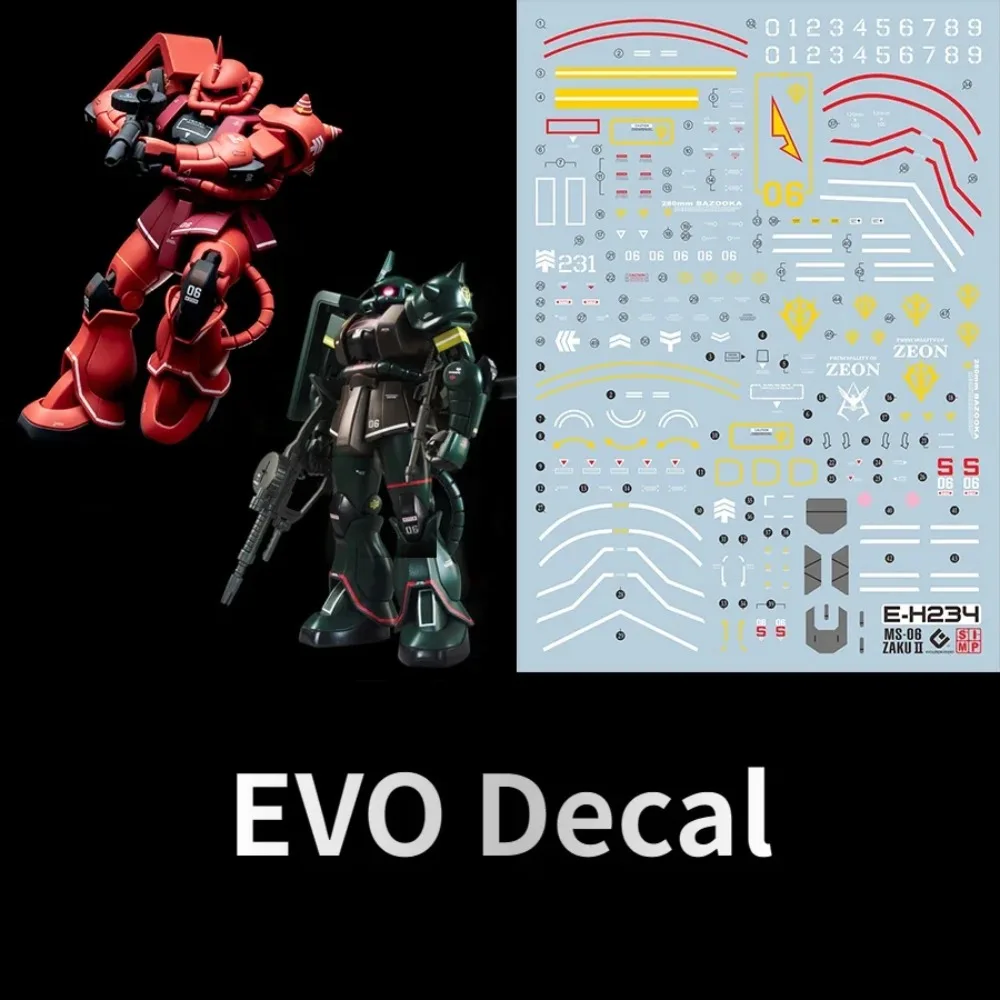 HG-234 EVO Fluorescent Decals Stickers Fit HG 1/144 MS-06 MS-06S Zaku II Real Type Mecha Model Hobby Detail Modification Parts